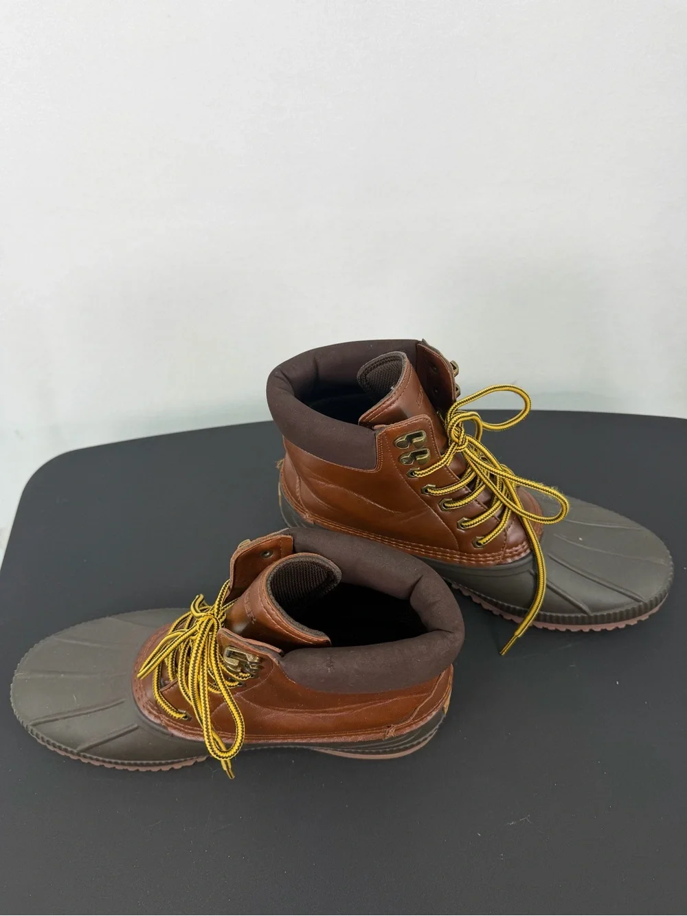 Tommy Hilfiger Colins 2Brown Leather Rubber Duck Boots with Yellow Laces - Men’s